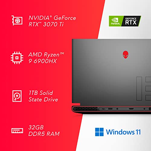 Alienware m15 R7 15.6' Gaming Laptop - QHD (2560x1440) 240Hz, AMD Ryzen 9 6900HX, 32GB DDR5, 1TB SSD, RTX 3070Ti, HDMI, Wifi, Webcam, Windows 11, 1-Year Premium + 6-Months Migrate Services - Black