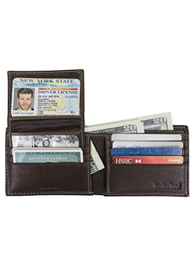 Timberland mens Genuine Leather Rfid Blocking Passcase Security Wallet Billfold, Dark Brown, One Size US