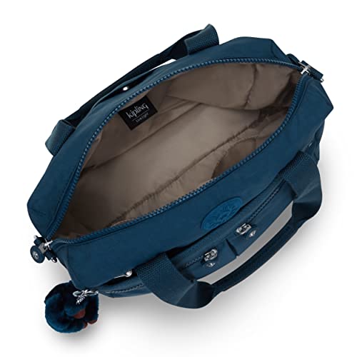 Kipling Women's Klara Handbag, Organize Accessories, Removable Shoulder Strap, Dual Carry Handles, Crinkle Nylon Bag, Night Teal Tonal
