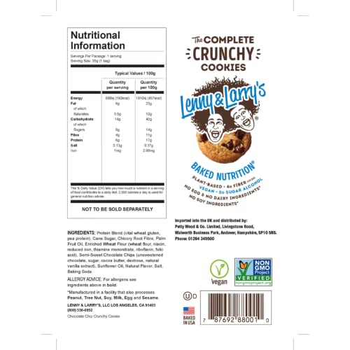 Lenny and Larry's The Complete Crunchy Cookie, Double Chocolate, 6g Plant Protein, Vegan, Non-GMO, 1.25 Ounce Pouch (Pack of 12)