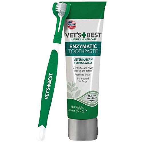 Vet’s Best Dog Toothbrush and Enzymatic Toothpaste Set - Teeth Cleaning and Fresh Breath Kit with Dental Care Guide - Vet Formulated