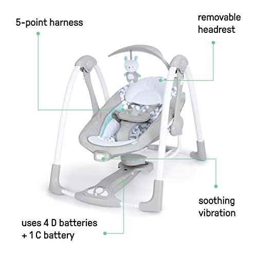 Ingenuity ConvertMe 2-in-1 Compact Portable Automatic Baby Swing and Infant Seat, Battery-Powered Vibrations, Nature Sounds, 0-9 Months 6-20 lbs (Raylan)