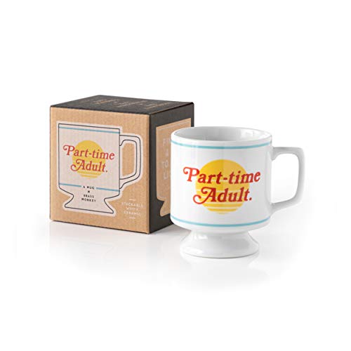 Brass Monkey Part-time Adult Ceramic Mug from Stackable Ceramic Coffee Mug with Plenty of Vintage Charm, Holds 10 oz, Dishwasher Safe, Coffee Cup with Double-Sided Artwork, Makes a Great Gift!
