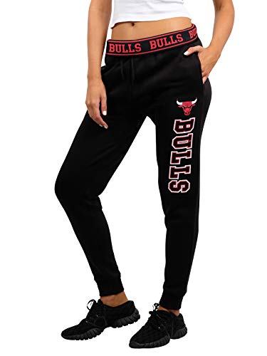 Ultra Game NBA Chicago Bulls Womens Jogger Pants Active Basic Fleece Sweatpants , Black, Small