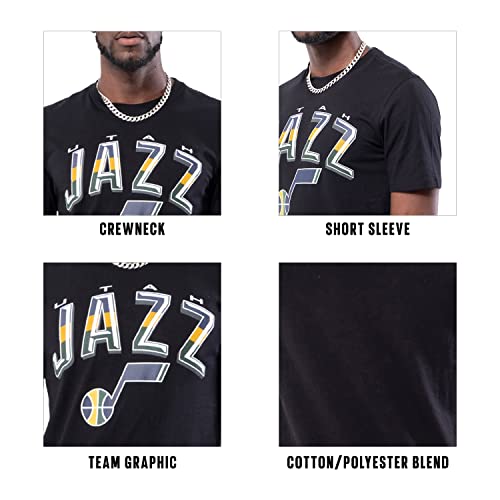 Ultra Game -NBA Utah Jazz Mens Arched Plexi Short Sleeve Tee Shirt, Black, X-Large