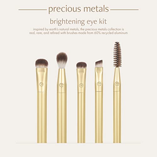 EcoTools Precious Metals Brightening Eye Set, Eye Brush Kit, Precision Makeup Brushes For Eyeshadow, Eco-friendly Makeup Brush Kit, Recycled Aluminum, Chrome, 5 Piece Set