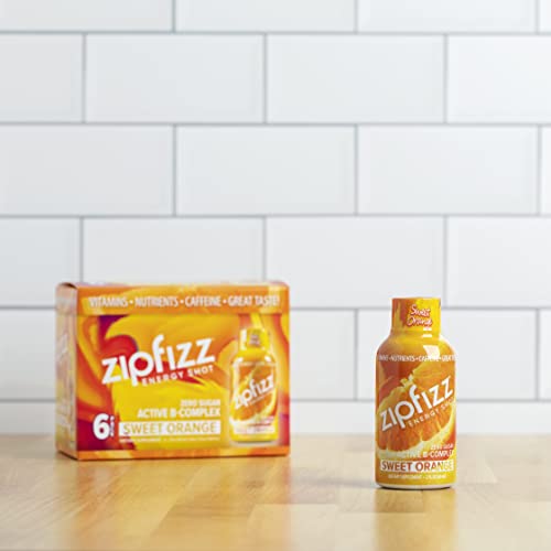 Zipfizz 2oz Energy Shot - Sweet Orange Flavor | Hydrating Electrolyte Drinks w/Liquid B12, Caffeine, Ginseng, and Vitamins | Low Carb, Gluten Free, Sugar Free Energy Drink (6 Pack)