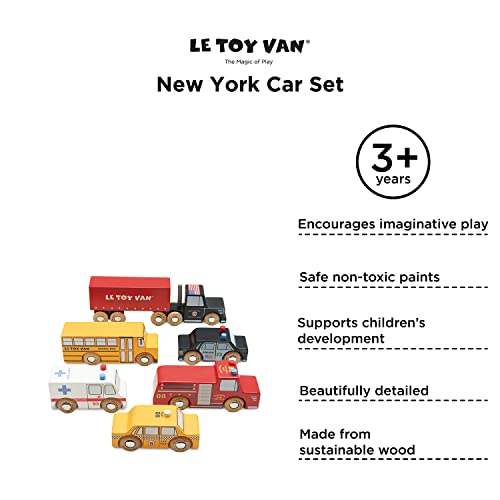 Le Toy Van New York Car Set Premium Wooden Toys for Kids Ages 3 Years and Up
