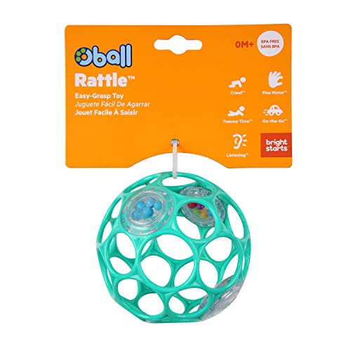 Bright Starts Oball Rattle Easy-Grasp Toy, Teal - 4', Ages Newborn Plus, 1 Count (Pack of 1)