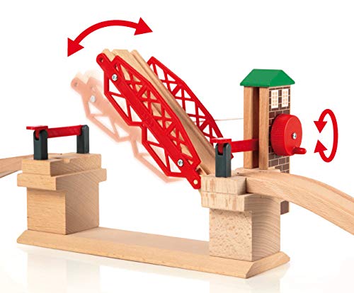 BRIO 33757 Lifting Bridge | Toy Train Accessory with Wooden Track for Kids Age 3 and Up , Red
