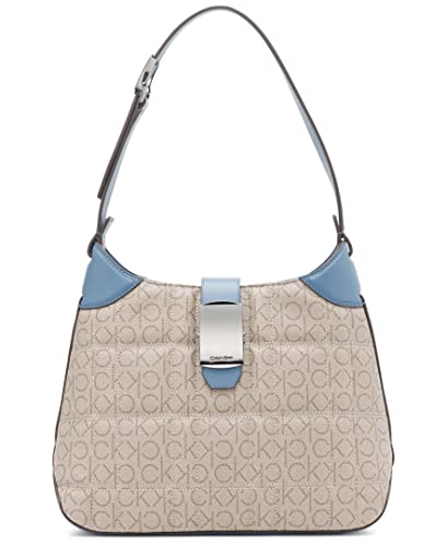 Calvin Klein Frankie Shoulder Bag, Almond/Taupe/Vintage Blue Quilted Grid