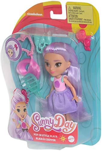Nickelodeon Sunny Day Pop-In Style 6-inch Posable Hair Play Dolls with 3 Pop-In Accessories, 9 Customizable Pop-In Spots and Comb