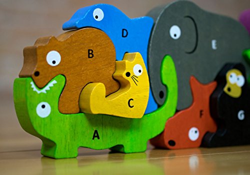 BeginAgain Animal Parade A to Z Puzzle and Playset - Educational Wooden Alphabet Puzzle - 2 and Up