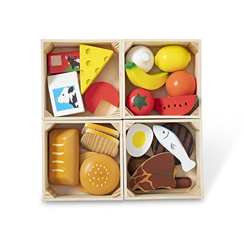 Melissa and Doug Food Groups - 21 Wooden Pieces and 4 Crates, Multi - Play Food Sets For Kids Kitchen, Pretend Food, Toy Food For Toddlers And Kids Ages 3+