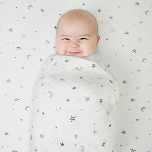 American Baby Company Printed 100% Cotton Jersey Knit Fitted Crib Sheet for Standard Crib and Toddler Mattresses, Grey Stars and Moon, 1 Count (Pack of 1) (Pack of 1)