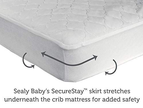 Sealy Stain Protection Waterproof Fitted Toddler Bed and Baby Crib Mattress Pad Cover Protector, Noiseless, Machine Washable and Dryer Friendly 52' x 28' - White