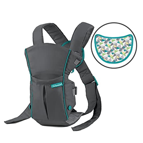 Infantino Swift Classic Carrier with Pocket - 2 Ways to Carry Grey Carrier with Wonder Bib and Essentials Storage Front Pocket, Adjustable Back Strap, Inward and Outward Facing, Easy to Clean Material