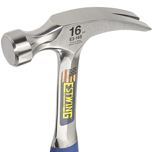 ESTWING Hammer - 16 oz Straight Rip Claw with Smooth Face and Shock Reduction Grip - E3-16S
