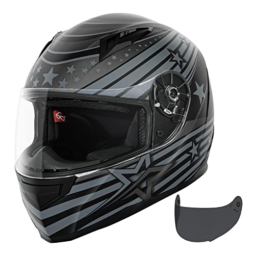 VCAN VX Lightweight Full Face Motorcycle Street Bike Helmet with Extra Tinted Visor DOT and ECE 22.05 Approved (Matte Black Galaxy, Small)
