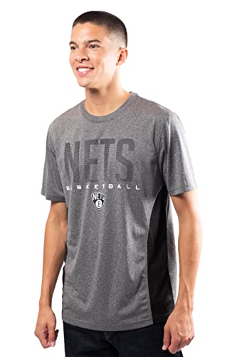 Ultra Game NBA Brooklyn Nets Mens Active Tee Shirt, Charcoal Heather, Medium