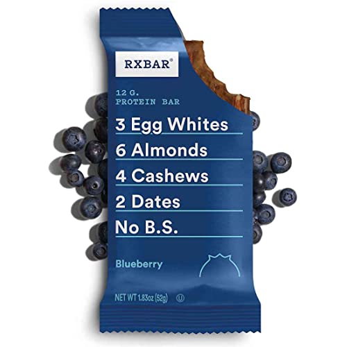 RXBAR Protein Bars, 12g Protein, Gluten Free Snacks, Blueberry, 22oz Box (12 Bars)