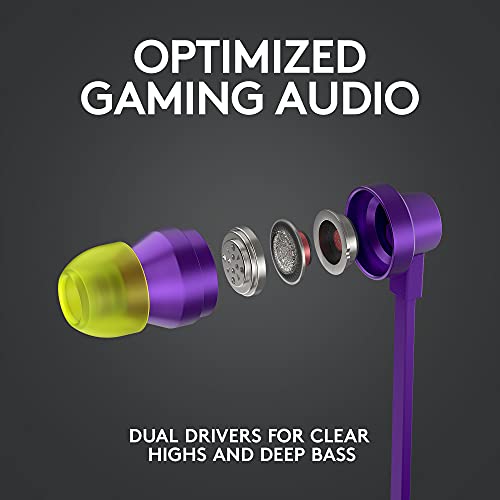 Logitech G333 Gaming Earphones with Dual Audio Drivers, in-line mic and Volume Control, Compatible with PC/PS/Xbox/Nintendo/Mobile with 3.5mm Aux or USB-C Port - Purple