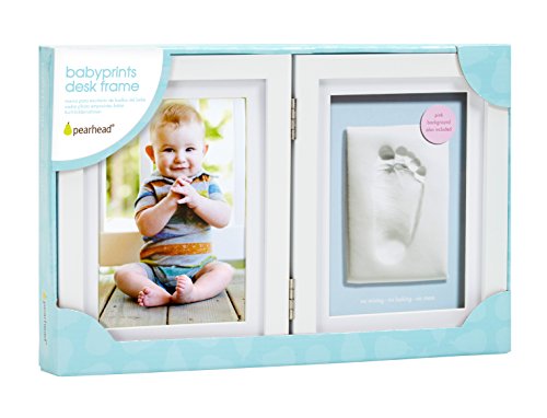 Pearhead Babyprints Newborn Baby Handprint and Footprint Desk Photo Frame and Impression Kit - Makes A Perfect, White