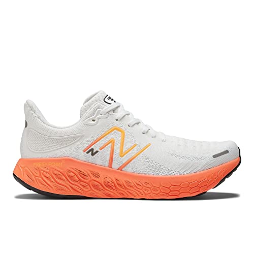 New Balance Men's Fresh Foam X 1080 V12 Running Shoe, White/Neon Dragonfly/Hot Marigold, 12