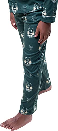 Ultra Game NBA Milwaukee Bucks Youth 2 Piece Soft Tee Shirt and Lounge Pants Sleepwear Loungewear Pajama Set, Team Color, 10/12