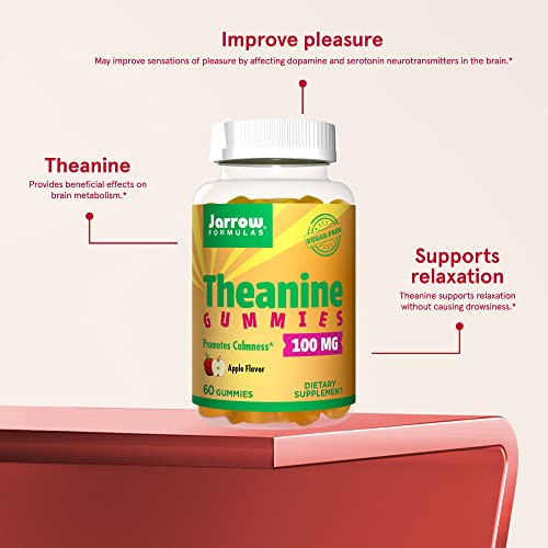 Jarrow Formulas Theanine Gummies 100 mg - 60 Apple Gummies - Neurologically Active Amino Acid - Found in Green Tea - Promotes Relaxation and Calmness - Sugar Free - 60 Servings (PACKAGING MAY VARY)