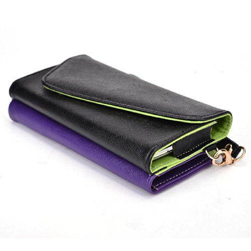 Kroo Clutch Wallet with Wristlet and Crossbody Strap for Smartphones or Phablets up to 5.7 Inch - Carrying Case - Frustration-Free Packaging - Black and Purple