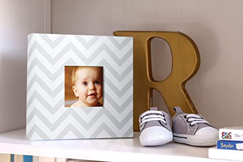 Pearhead Baby Photo Album for Baby Girl or Baby Boy, Gender Neutral Baby Memory Book, Baby Shower, Gray Chevron