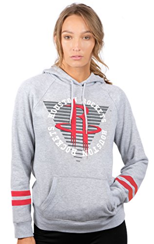 Ultra Game NBA Houston Rockets Womens Soft Fleece Pullover Hoodie Sweatshirt With Varsity Stripe, Heather Gray, Large