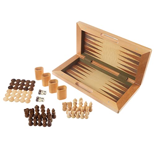 Trademark Games Hey! Play! Deluxe Wooden Chess, Checker and Backgammon Set, Brown