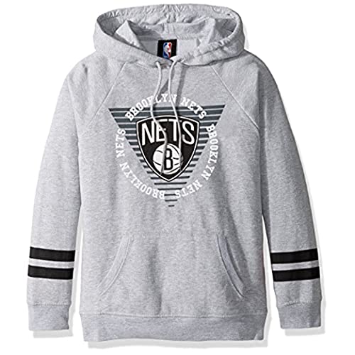 Ultra Game NBA Brooklyn Nets Womens Soft Fleece Pullover Hoodie Sweatshirt With Varsity Stripe, Heather Gray, X-Large