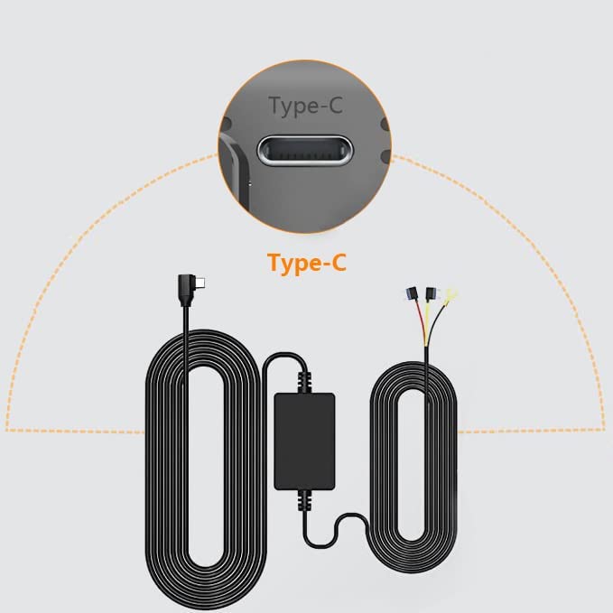 WOLFBOX Type-C Hardwire Kit for G840S(Type-C) /G930 /G850 /G900 /G840H(Type-C) /i05 Dash Cam, Hard Wire Car Charger Cable Kit 12V- 24V to 5V for Dash Cameras with Battery Drain Protection