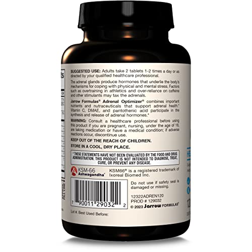 Jarrow Formulas Adrenal Optimizer - 120 Tablets - Dietary Supplement Supports Adrenal Health and Immune System - Combines 12 Nutrients and Nutraceuticals - 60 Servings (Packaging May Vary)
