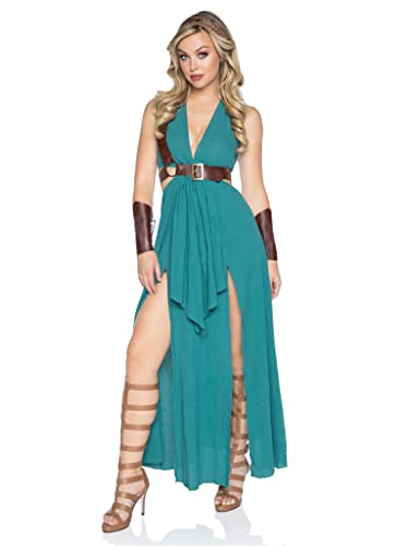 Leg Avenue womens - 4 Piece Warrior Maiden Set Sexy Halloween Dress With Harness and Arm Cuffs for Women Adult Sized Costumes, Green, Medium US