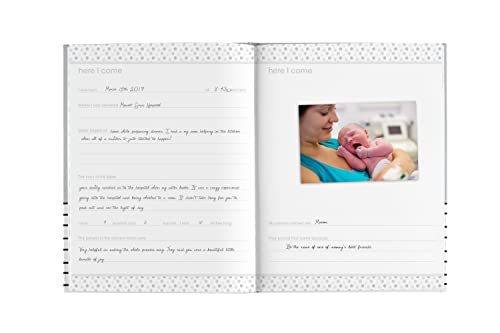 Pearhead Hello Baby, First 5 Years Baby Memory Book with Photo Insert, Baby Keepsake, Baby Nursery, Gray