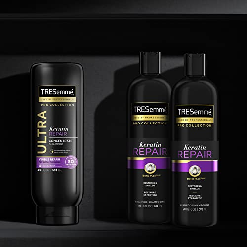 TRESemmé Ultra Keratin Repair Concentrate Shampoo for Damaged Hair, Visible Repair in 30 Seconds, Fast-Lather Technology and 2X More Washes 20 oz