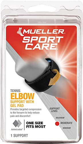 MUELLER Tennis Elbow Support with Gel Pad, Black, One Size Fits Most