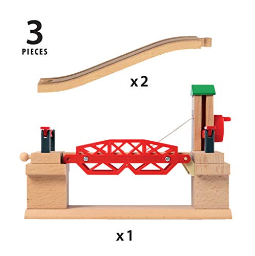 BRIO 33757 Lifting Bridge | Toy Train Accessory with Wooden Track for Kids Age 3 and Up , Red