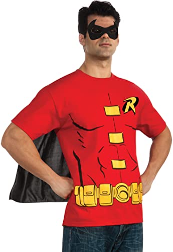 Rubie's mens Dc Comics Men's Robin T-shirt With Cape and Mask Party Supplies, Red, Medium US