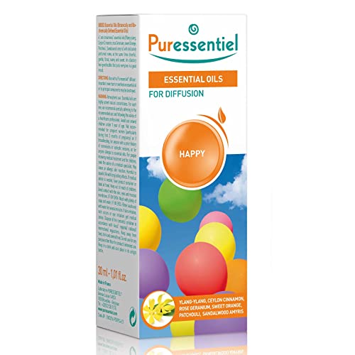 Puressentiel - Essential Oils for Diffusion - Happy Blend - Aromatherapy - Therapeutic, Gentle, Sweet, Scented Oil - Pure, Natural and Vegan - 1 fl oz Bottle