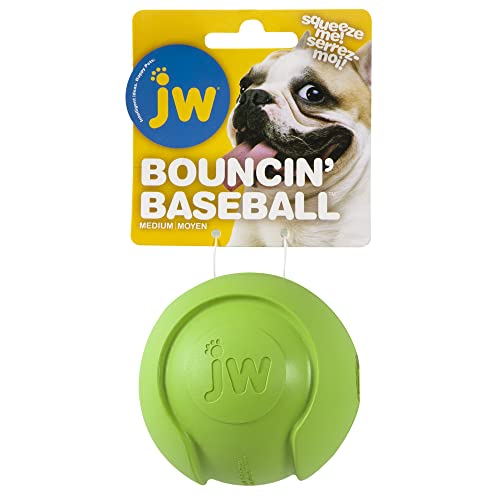 JW Pet Company iSqueak Bouncin' Baseball Dog Toy, Medium (Colors Vary)