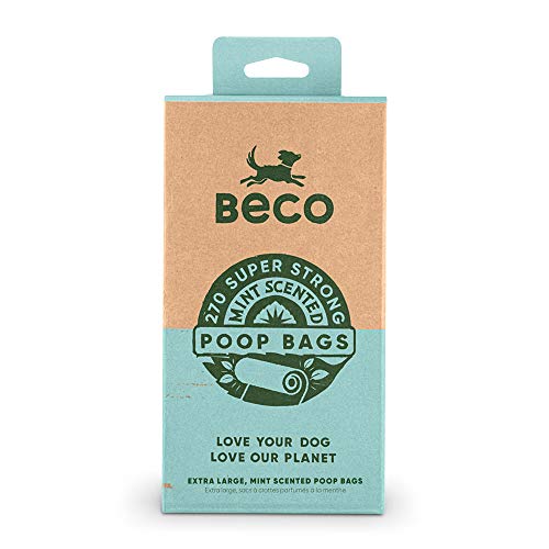 Beco Dog Poop Bags, 270 Strong and Disposable Waste Bags for Dogs, Leak-Proof and Odor-Blocking Dispenser Refill Rolls, 18 Rolls of 15 Fresh Mint Scented Doggy Bags