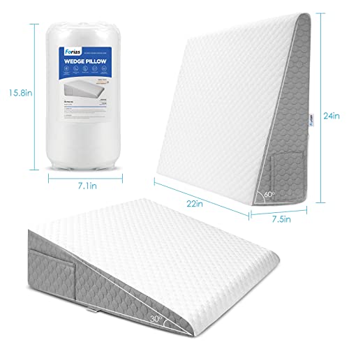 Forias 7.5' Bed Wedge Pillow for After Surgery Triangle Pillow Wedge for Acid Reflux Gerd Snoring Back Pain, Air Layer Sleeping Wedge Cover | Memory Foam Top