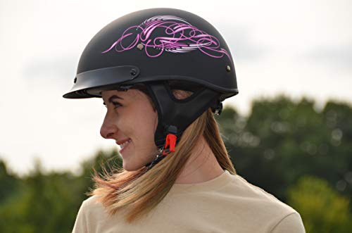 Vega Helmets 7823-055 Unisex-Adult Half Helmet (Pink Scroll on Matte Black, X-Large)