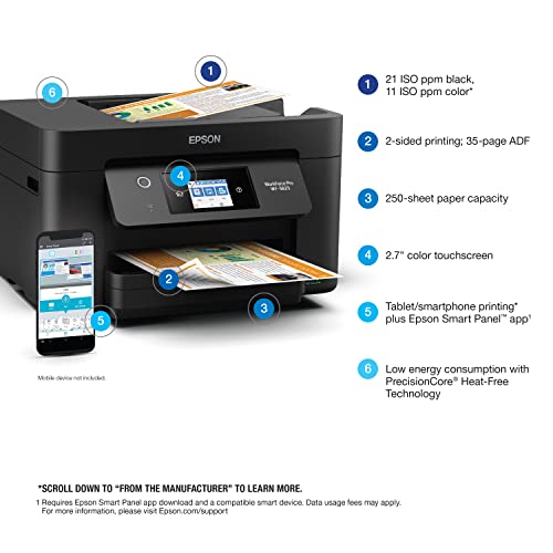 Epson Workforce Pro WF-3823 Wireless All-in-One Printer with Auto 2-Sided Printing, 35-Page ADF, 250-Sheet Paper Tray and 2.7' Color Touchscreen