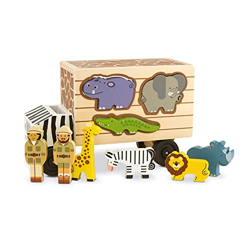 Melissa and Doug Animal Rescue Shape-Sorting Truck - Wooden Toy With 7 Animals and 2 Play Figures -Vehicle Toys For Toddlers